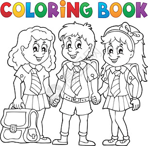 与在校学生的彩色书籍插画