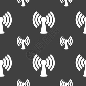 无线局域网Wifi 互联网图标符号 在灰色背景上的无缝模式 矢量广播技术电脑天线全球热点网站路由器妻子电话插画