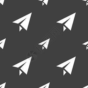 灰色纸飞机纸飞机图标标志 灰色背景上的无缝模式 韦克托乐趣折纸航空运输玩具航班旅行翅膀飞行插图插画