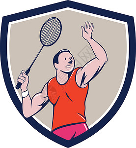 侧面男人羽毛球玩家 Racquet 击冠插画