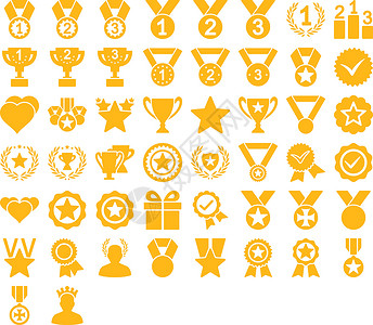 比赛和奖项图标金牌地方奖杯荣耀一等奖铜牌展示字形银牌勋章插画