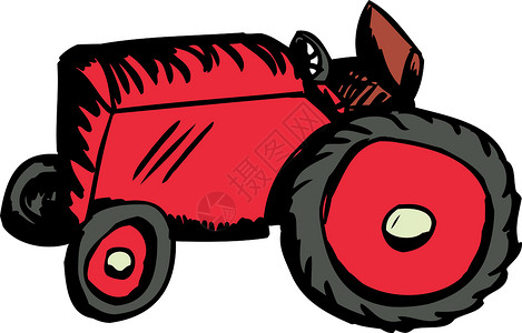 手绘拖拉机单红色拖车背景
