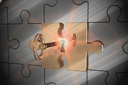 密钥解锁jigsaw金子概念性安全开锁拼图解决方案背景图片