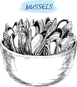 贝壳美食漫画奢华线稿饮食美味插图食物午餐涂鸦背景图片