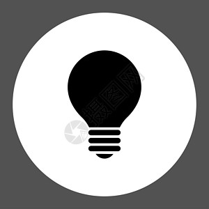 黑色和白颜色圆环按键 Bulb平板头脑力量解决方案电气图标思维照明背景灯泡专利背景图片