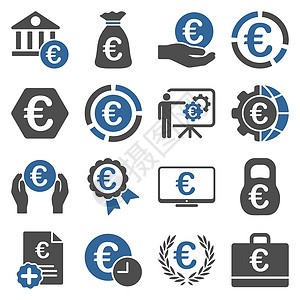 欧洲图标欧元银行业务和服务工具图标图标集字形图表齿轮订金经济演讲硬币徽章大楼背景