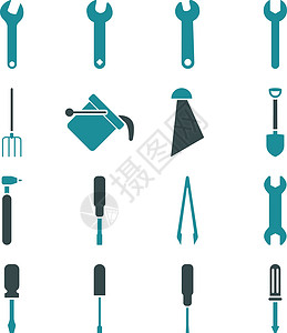 首饰工具仪器和工具图标集字形配置工具箱首饰图标工作维修园艺淋浴环境插画