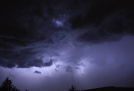 雷云夜风暴和闪电背景