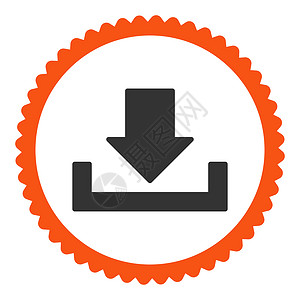 下载平平橙色和灰色环面邮票图标收件箱保管箱贮存店铺海豹箭头橡皮储蓄证书向下背景图片