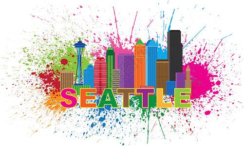 西雅图星巴克西雅图市天线涂料喷雾插画