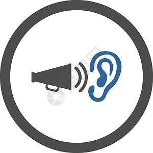 饼状素材平板钴和灰色封状圆形矢量图标扩音器播送警报扬声器品牌营销噪音耳朵字形演讲插画