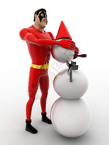 3D超级英雄造雪人 有雪的概念超级英雄人物卡通背景图片