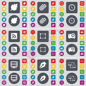 墨水笔叶 剪辑 指南针 RSS 框架 项目 服务器 Inkpen Connec 图标符号 一大套平面彩色按钮 适合您的设计 向量插画