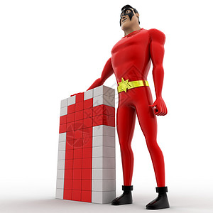 做自己的英雄3D超级英雄用立方体概念做箭白色渲染卡通片插图背景