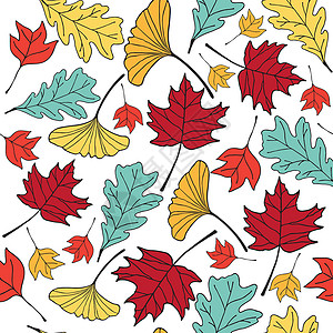 红橡木彩色秋叶图画的涂鸦图示模式似乎看起来插画
