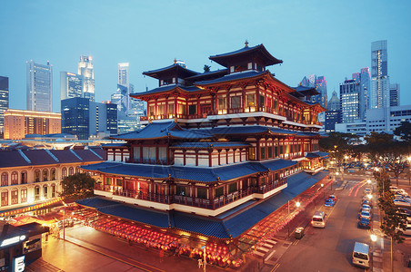 新加坡 佛陀牙寺建筑学风光都市建筑物摩天大楼建筑天际寺庙旅行目的地背景图片