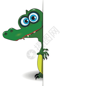 鳄鱼眼睛Crocodile 和白色背景鳄鱼蓝色动物牙齿爬虫动物群绿色眼睛婴儿尾巴插画