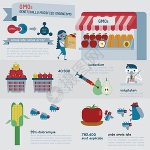 毒食物GMOs 信息地理矢量插画