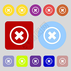 取消图标 无符号 12个彩色按钮 平坦设计 矢量网络互联网金属贴纸塑料市场背景图片