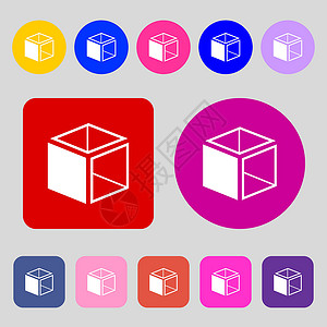 3d 立方体图标符号 12 个彩色按钮 平面设计 矢量角落标签创造力徽章令牌插图导航添加剂体积技术插画