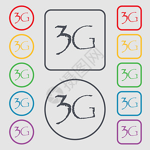 3G 符号图标 移动电信技术符号 圆形上的符号和带框的平方按钮 矢量数据电话框架边界互联网邮票令牌标准插图标签背景图片