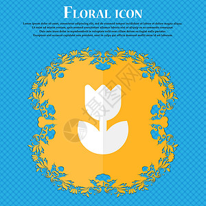 花朵 玫瑰 花粉平板设计在蓝色抽象背景上 有文字的位置 矢量背景图片