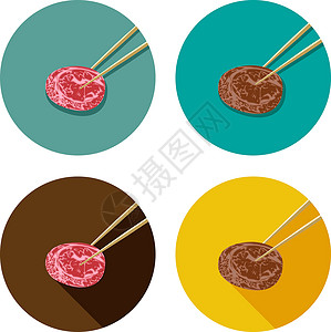 前夹肉肉片夹着筷子在握着插画