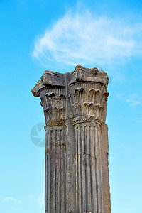 罗马神话非洲天空历史和自然的旧列中首都文化考古学古董神话石方大理石柱子遗产废墟背景
