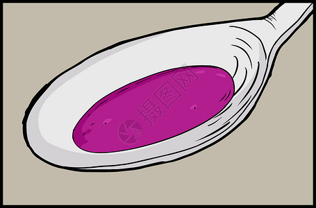 配有药品的勺子卡通片汤匙液体手绘灰色感冒药插图糖浆草图背景图片