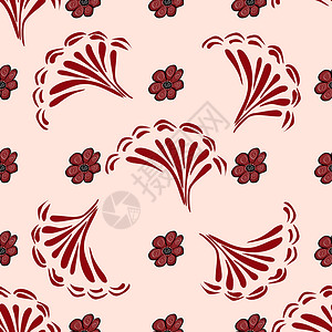 粉红背景的红花 无缝模式背景褐色红色模式粉色矢量花朵背景图片