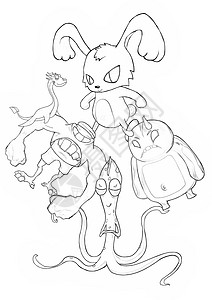 彼得兔故事插图 图画书系列 功夫兔和他的朋友们打败了两个坏蛋 柔和的细线 打印出来 用色彩让它栩栩如生！出色的轮廓/素描/线条艺术设计背景