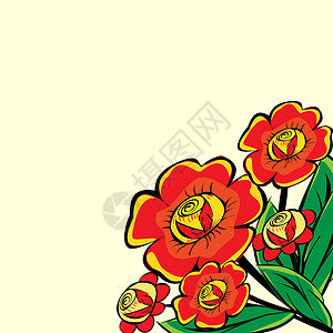 大红花矢量绿色黄色红色季节卡片花朵花卉背景织物背景图片
