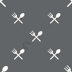 灰色勺子叉子和勺子交叉 餐具 食用图标符号 无缝模式在灰色背景上 矢量食物厨房礼仪黑色桌子海豹创造力插图质量刀具插画