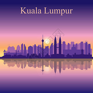马来西亚日落吉隆坡市天际月光背面插画