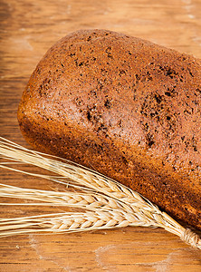 棕色面包 有小麦耳朵黑麦高清图片素材