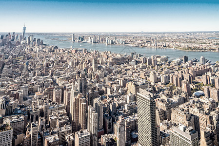 曼哈顿中城和市中心摩天大楼的空中景象天线高清图片素材