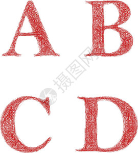 红色素描字体集-字母 A B C D背景图片