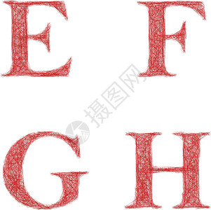 红字红色草图字体组  字母 E F G H设计图片