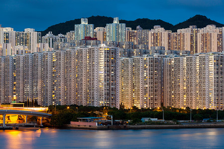 香港人口密度高的住宅楼群建筑财产景观房子生活住房公寓天空建筑学贫民窟塔高清图片素材