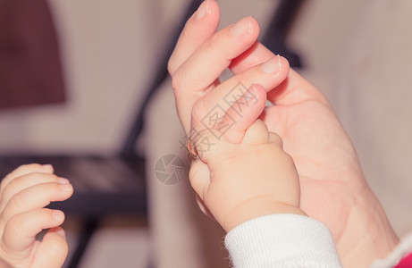 持有成人手指的新生婴儿手 母性概念父母高清图片素材