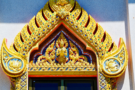 泰河口割伤了泰国的切口旅行旅游雕塑金子村庄宗教三位一体马赛克窗户木头阴影高清图片素材