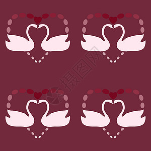 白天鹅的爱情古年象征符号无缝模式矢量背景情人白色红色粉色浪漫模式忠诚背景图片