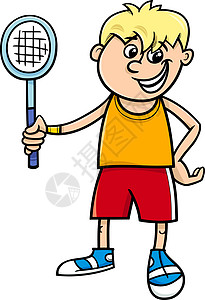 男孩网球拍卡通漫画背景图片