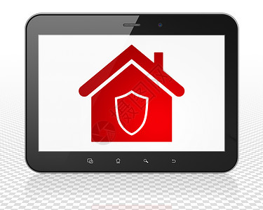 财务概念 Tablet Pc 电脑与首页上显示交易公司房子工具战略营销展示笔记本隐私成功背景图片