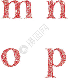 红色草图字体集 - 小写字母m n o p背景图片