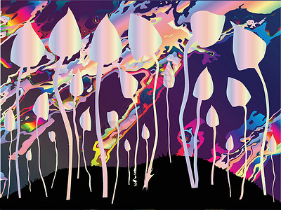 魔术蘑菇爵士乐背景绘画艺术品旅行物质艺术药品爵士乐插图食物菌类背景图片