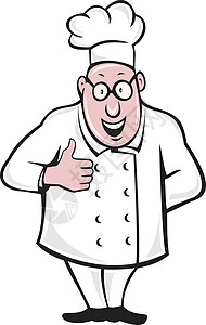 烹饪大厨缩略图眼镜艺术品工人微笑帽子食品男性男人卡通片插图背景图片