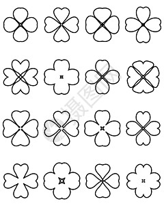 四叶三叶白色剪影黑色植物运气收藏叶子吉祥物艺术插图插画