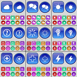 Cloud Chat Light 问号 Light Checkpoint Plus Flash 一大套多色按钮 向量背景图片
