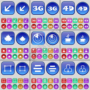 展会布展布展屏 3G 4G 枫叶 雷达 咖啡 相框 列表 头像 一大套多色按钮 向量插画